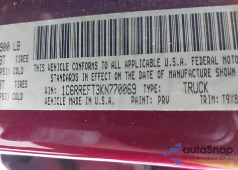 2019 Ram 1500 Big Horn/Lone Star z USA, uszkodzony, nr VIN 1C6RREFT3KN770069